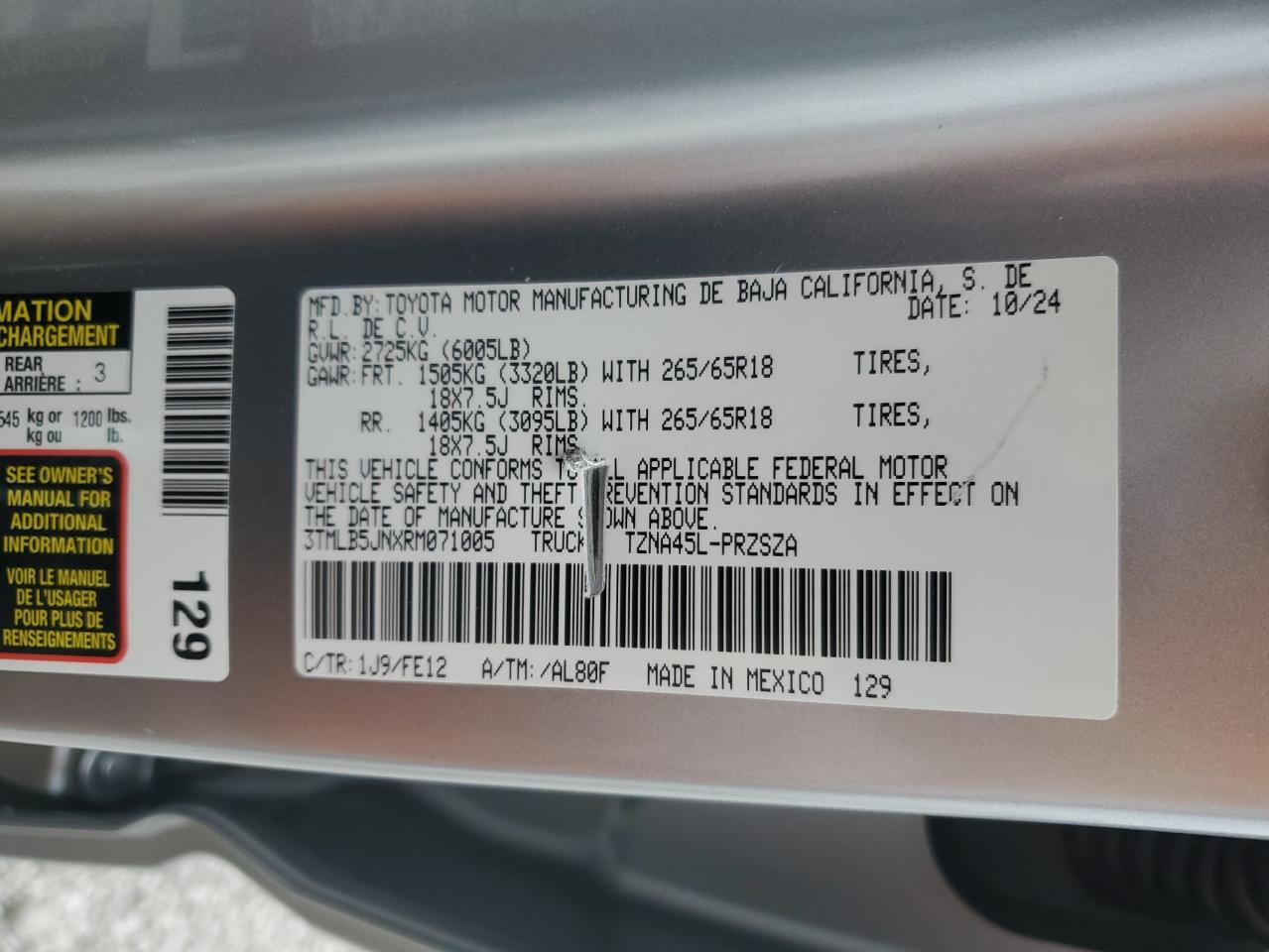 3TMLB5JNXRM071005 TOYOTA TACOMA 2024