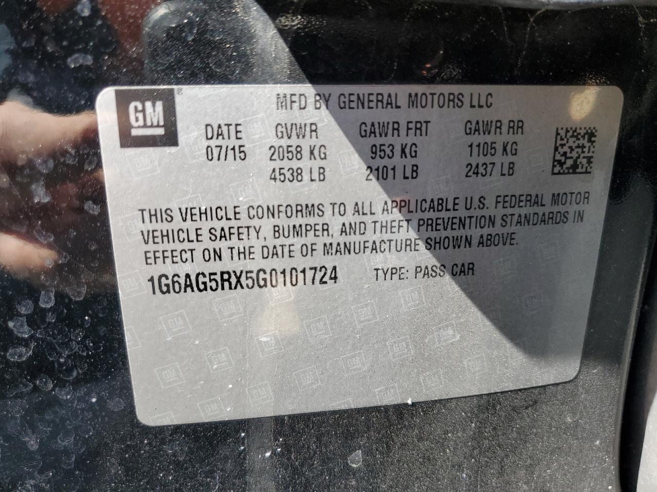 2016 Cadillac Ats VIN: 1G6AG5RX5G0101724 Lot: 53346065
