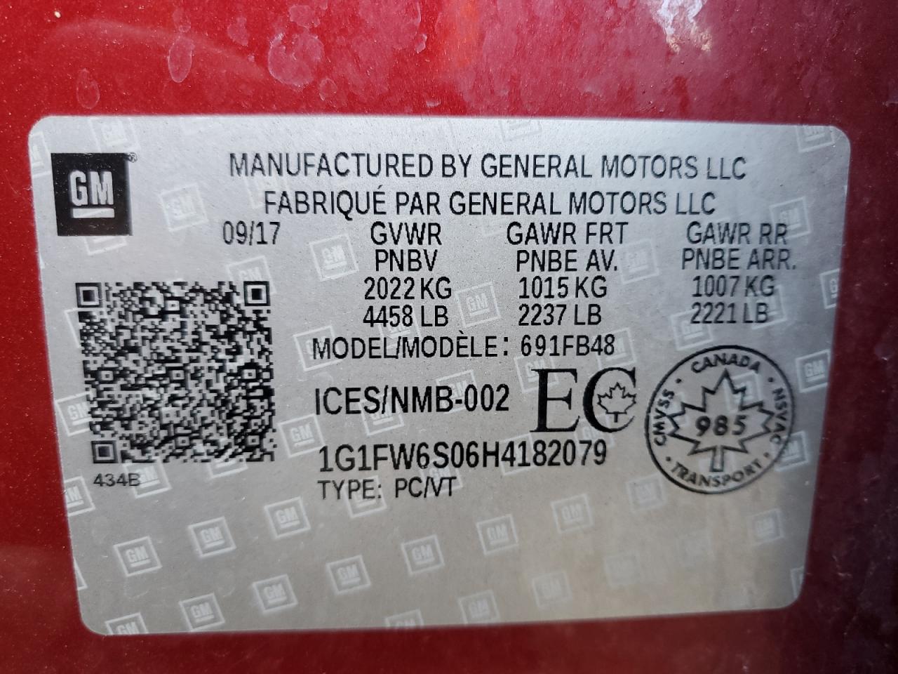 1G1FW6S06H4182079 CHEVROLET BOLT 2017