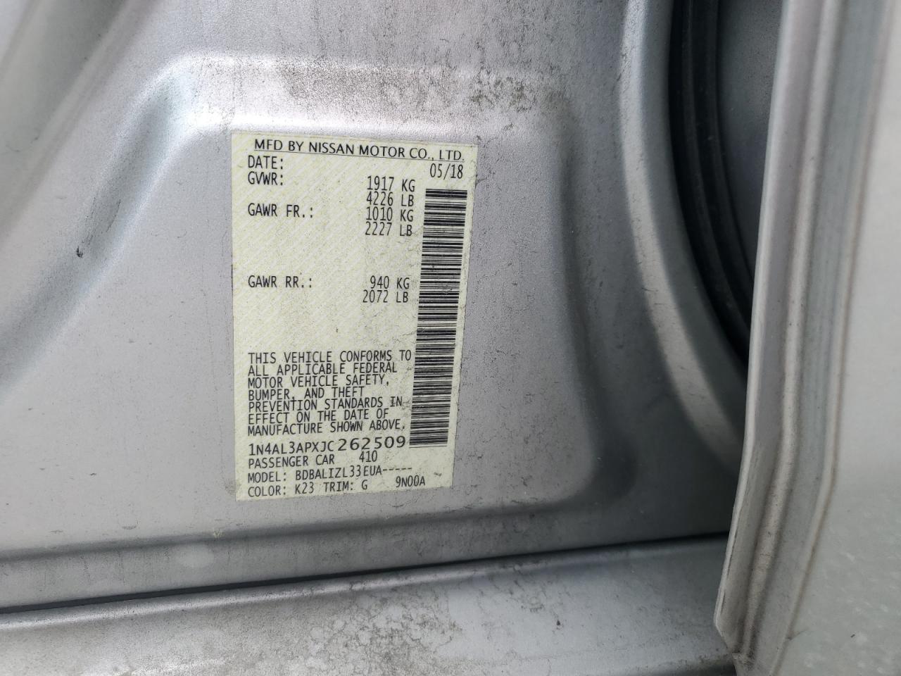 1N4AL3APXJC262509 NISSAN ALTIMA 2018