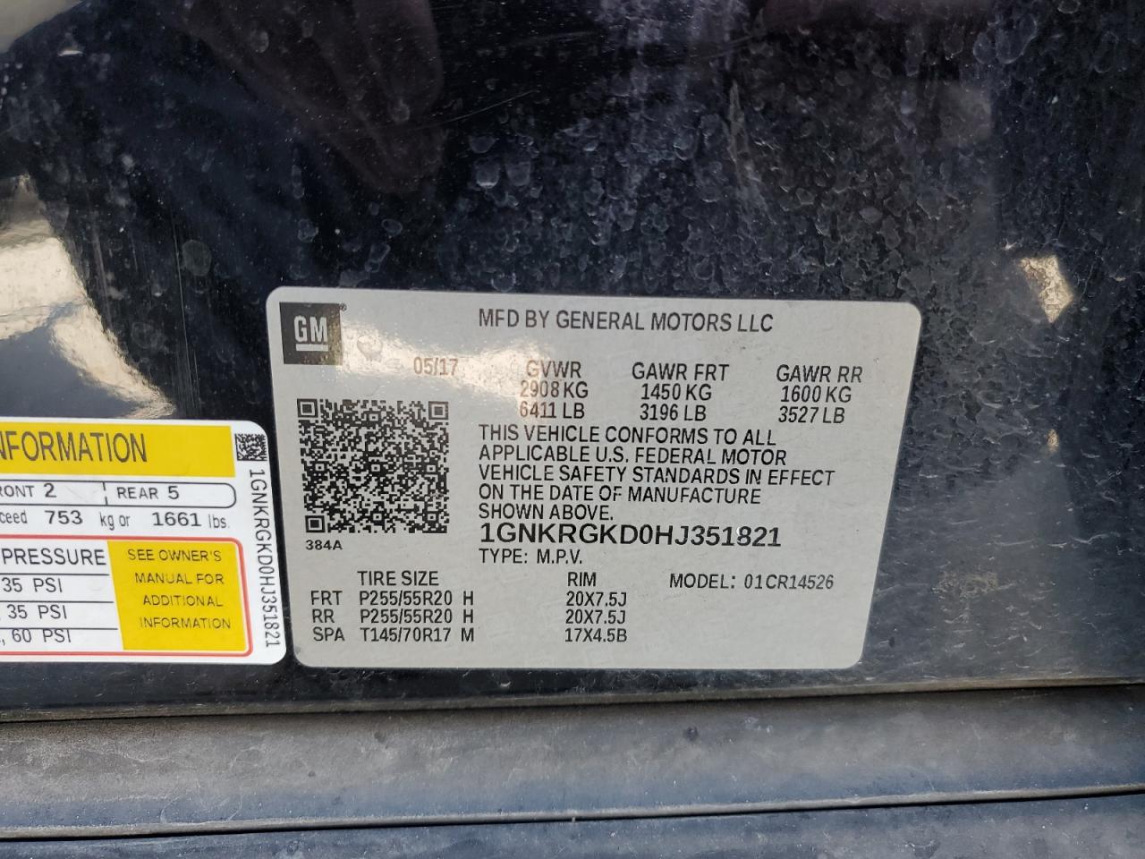 1GNKRGKD0HJ351821 CHEVROLET TRAVERSE 2017