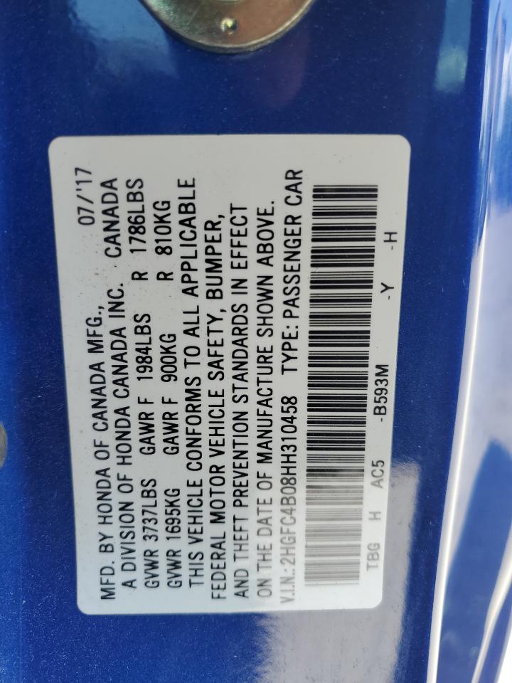 2HGFC4B08HH310458 HONDA CIVIC 2017