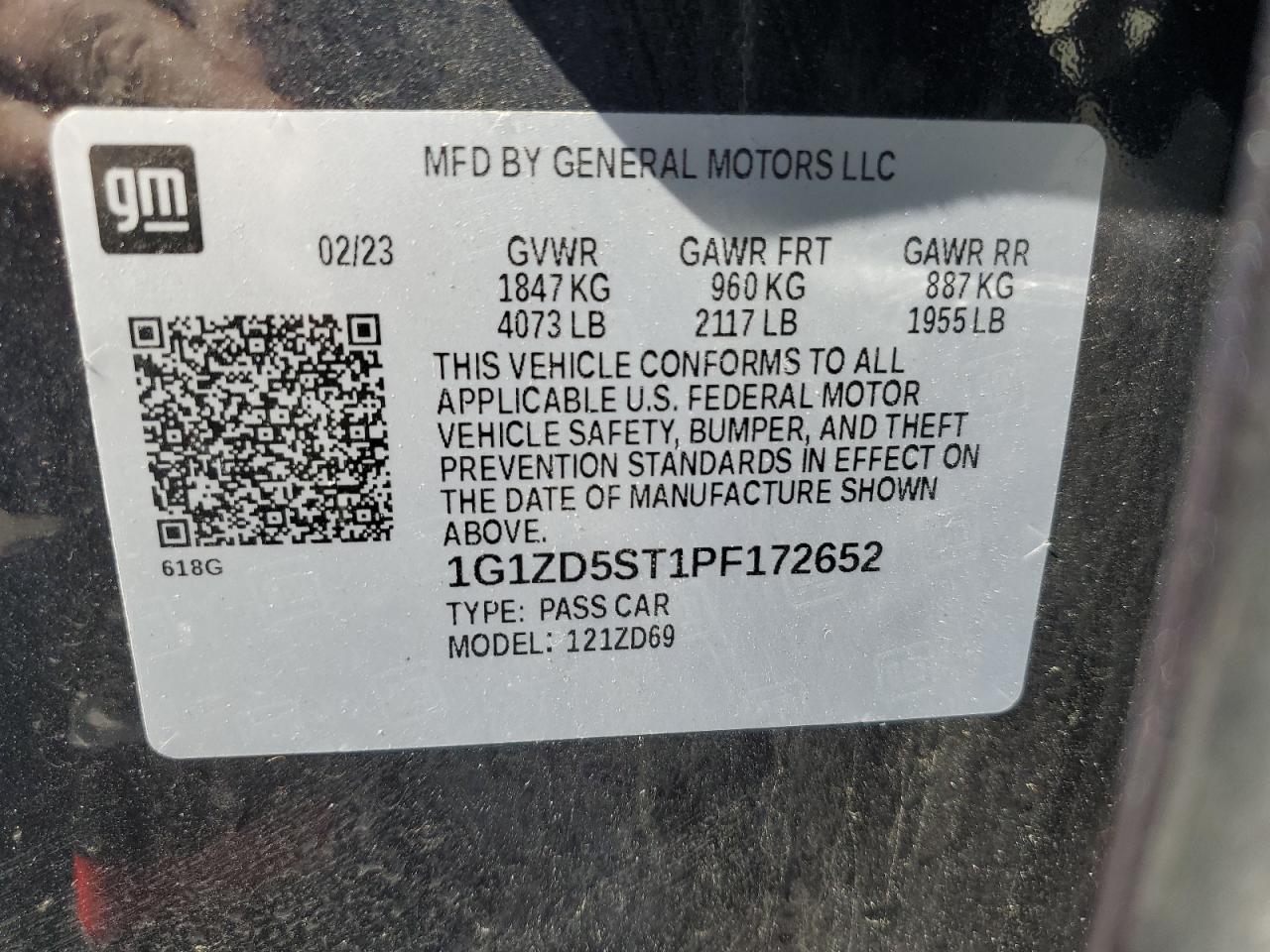 1G1ZD5ST1PF172652 CHEVROLET MALIBU 2023