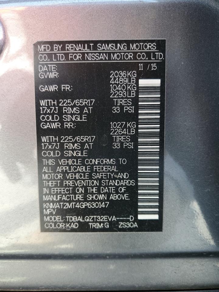 KNMAT2MT4GP630147 NISSAN ROGUE 2016