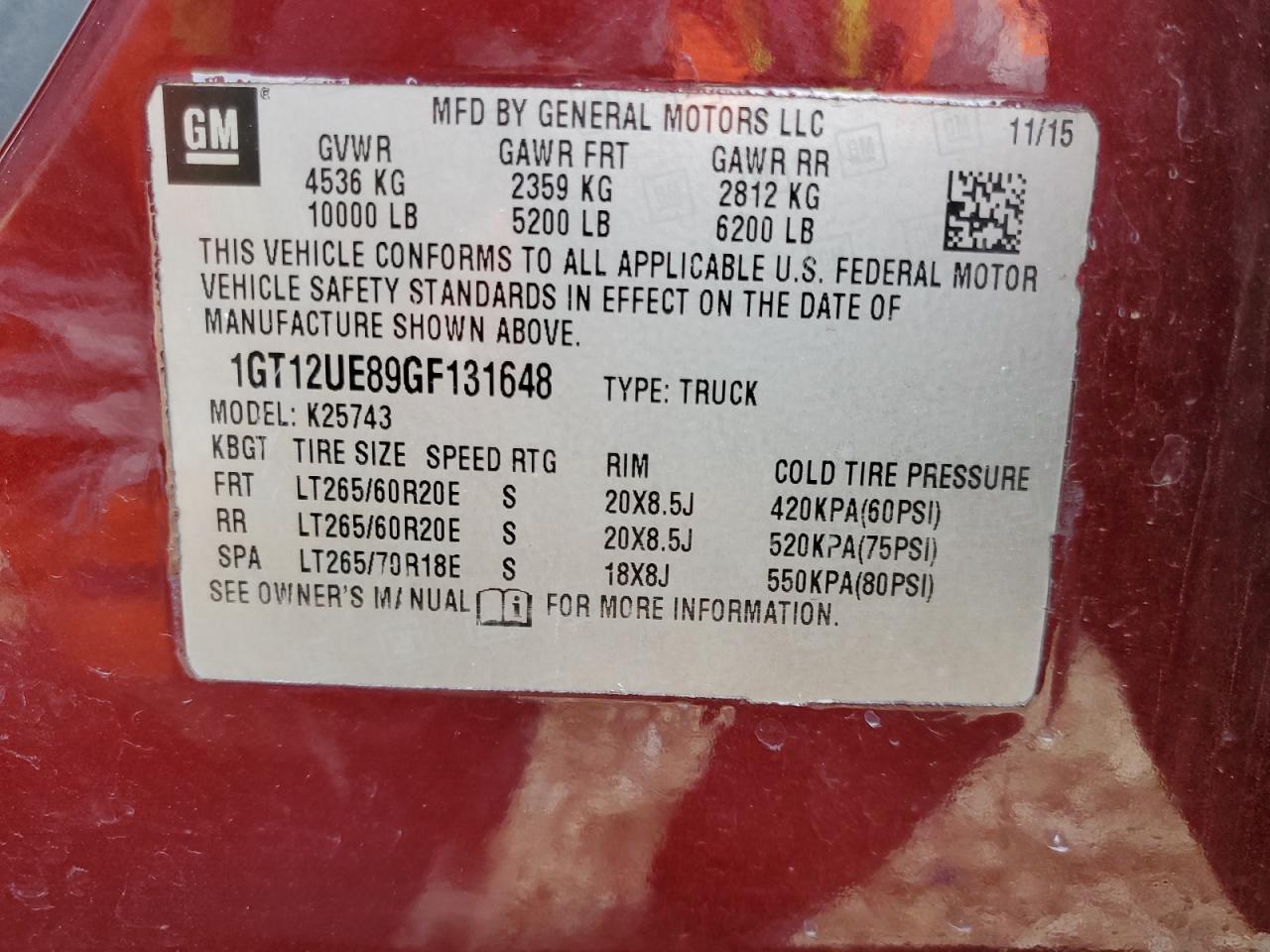 2016 GMC Sierra K2500 Denali VIN: 1GT12UE89GF131648 Lot: 54293905