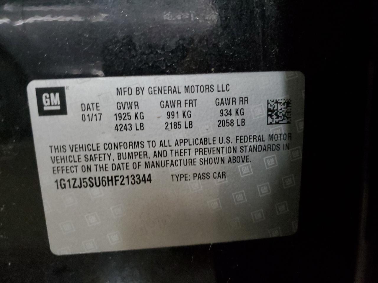 1G1ZJ5SU6HF213344 CHEVROLET MALIBU 2017