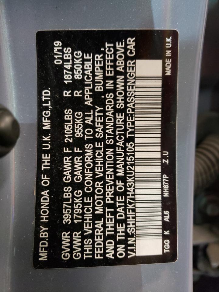 SHHFK7H43KU215105 HONDA CIVIC 2019