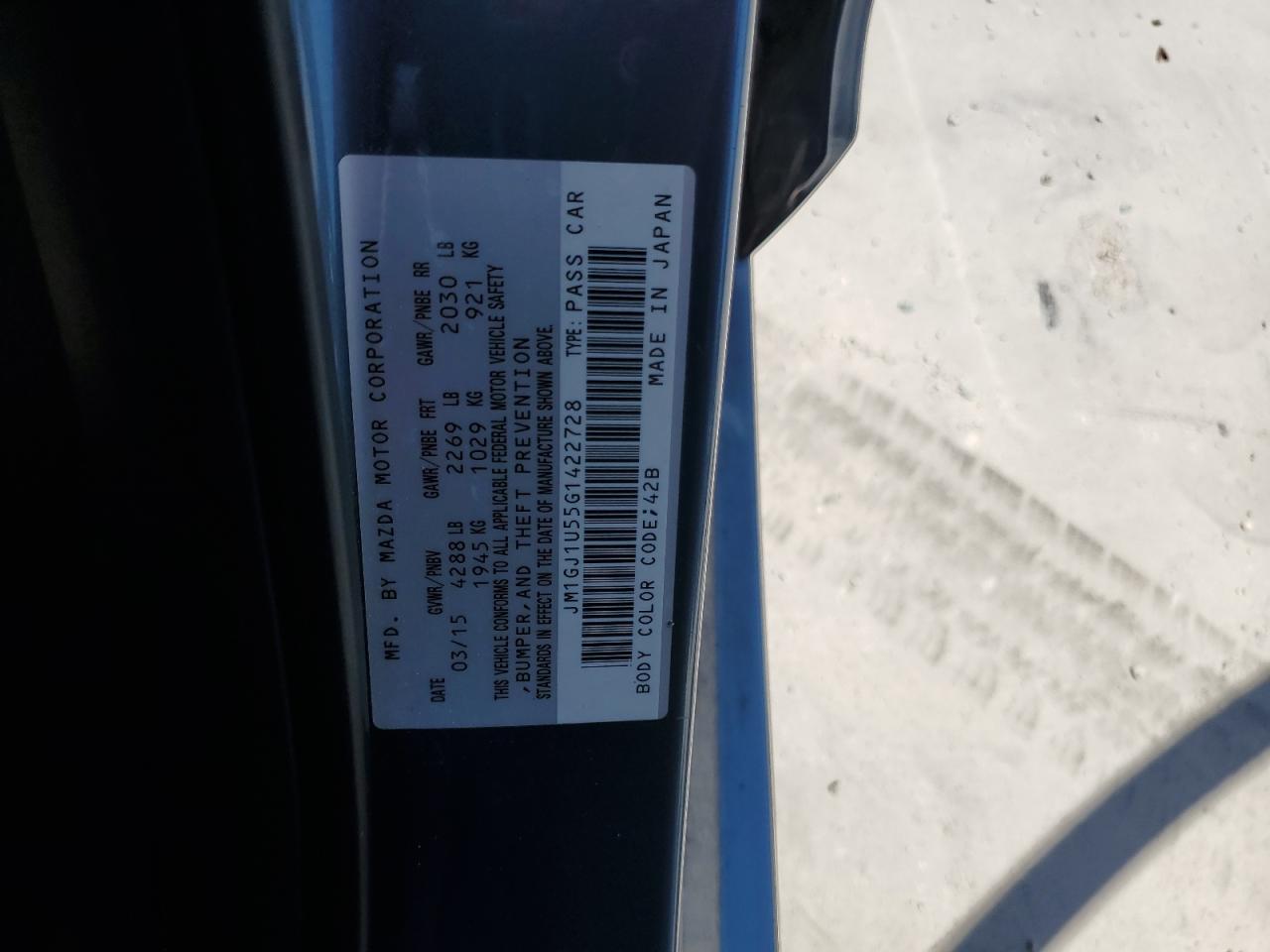 2016 Mazda 6 Sport VIN: JM1GJ1U55G1422728 Lot: 53511425