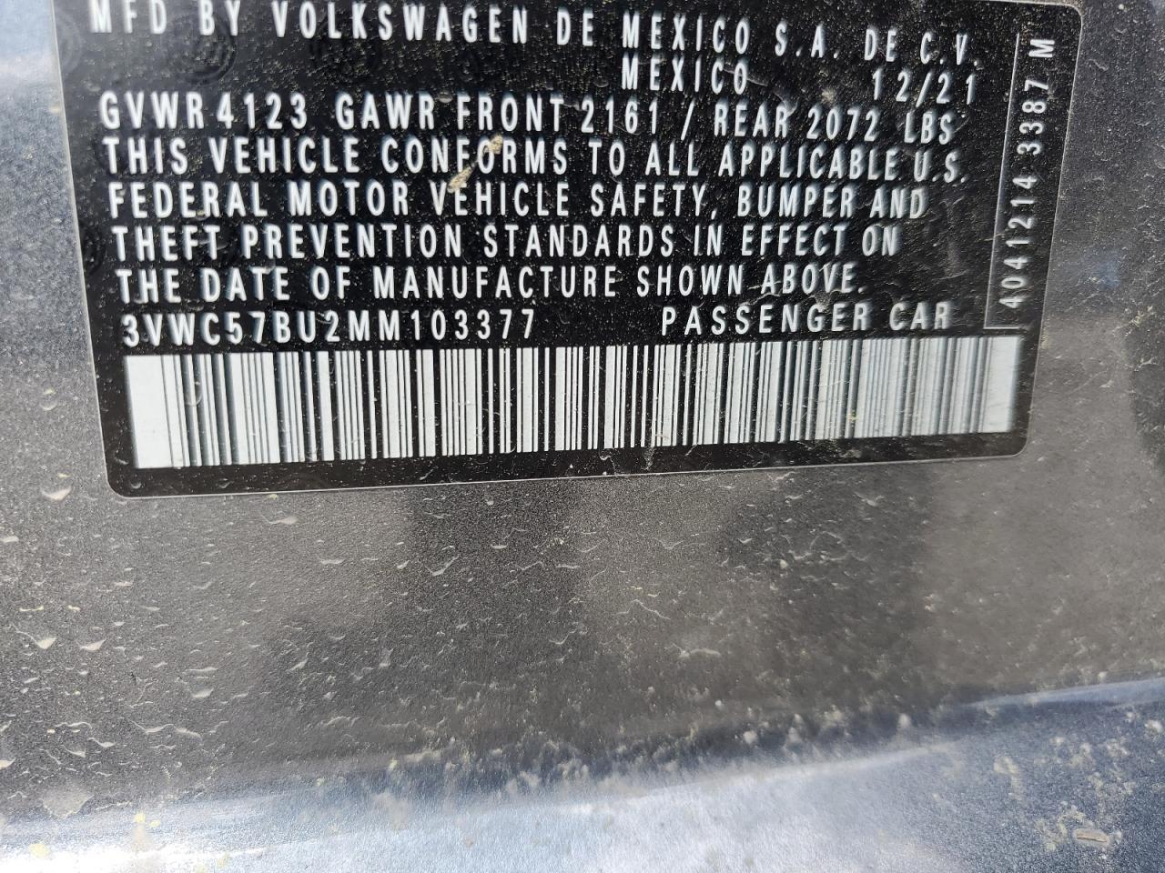 2021 Volkswagen Jetta S VIN: 3VWC57BU2MM103377 Lot: 51346555