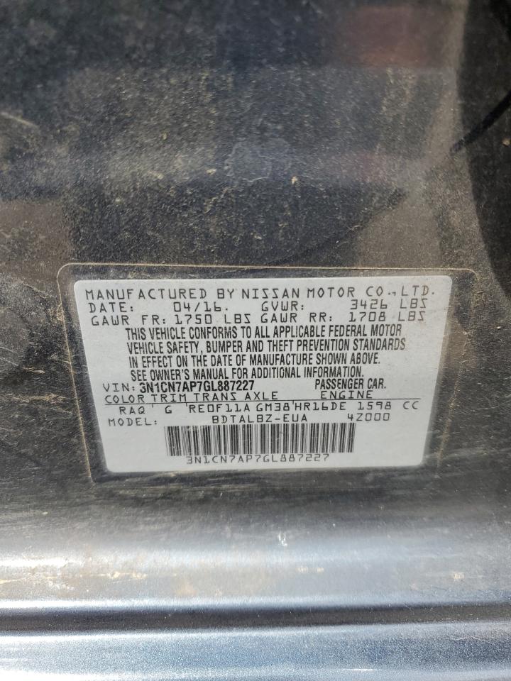 2016 Nissan Versa S VIN: 3N1CN7AP7GL887227 Lot: 53118615