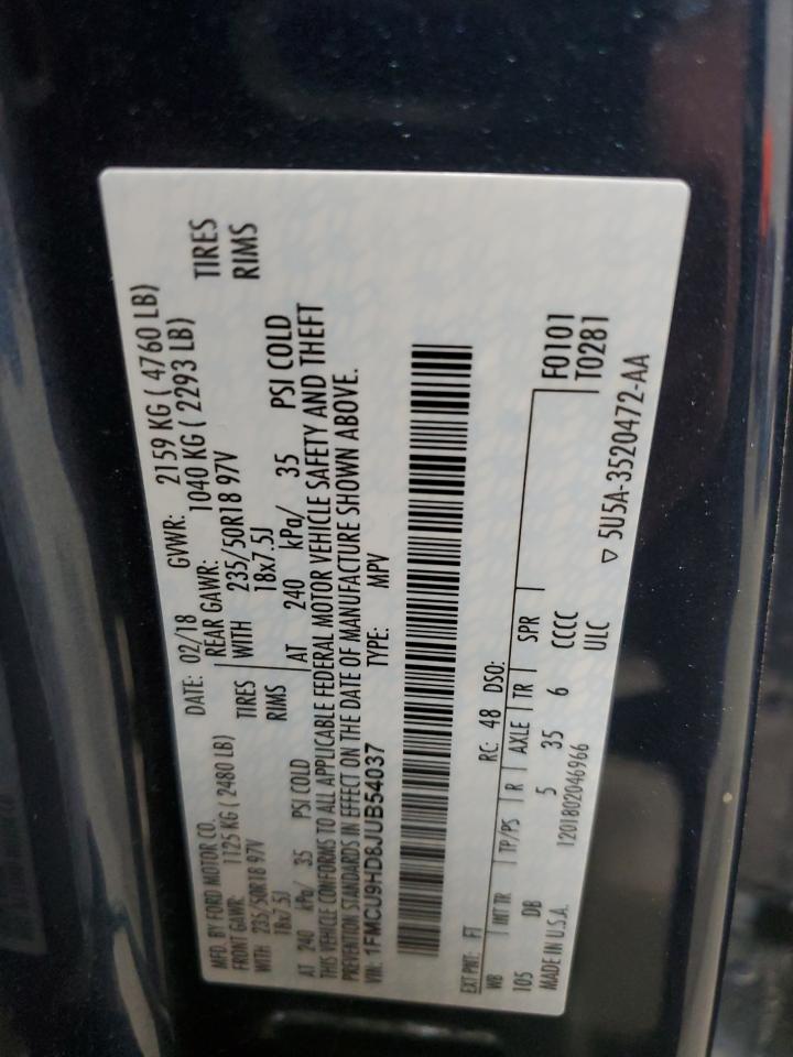 1FMCU9HD8JUB54037 FORD ESCAPE 2018
