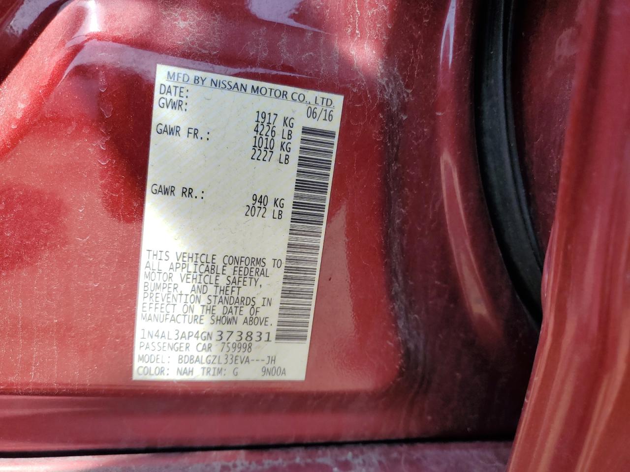 1N4AL3AP4GN373831 NISSAN ALTIMA 2016