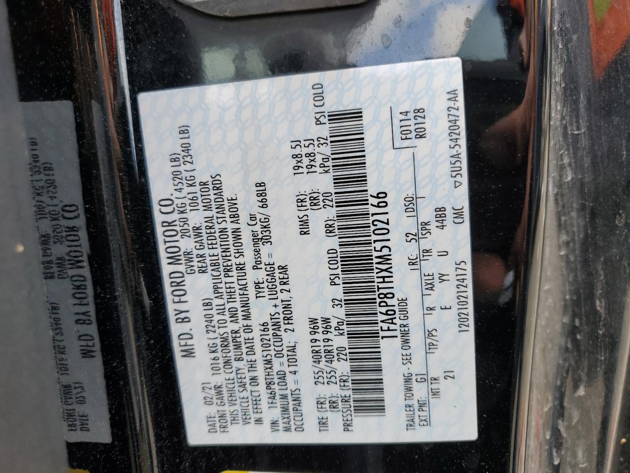 1FA6P8THXM5102166 FORD ALL Models 2021