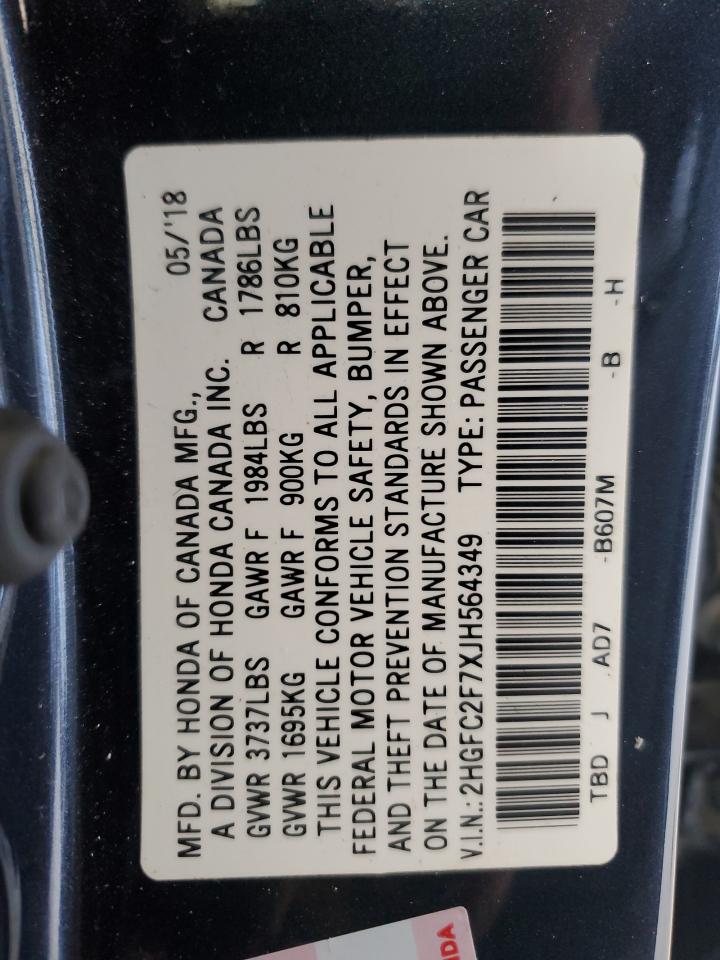 2018 Honda Civic Ex VIN: 2HGFC2F7XJH564349 Lot: 52791335
