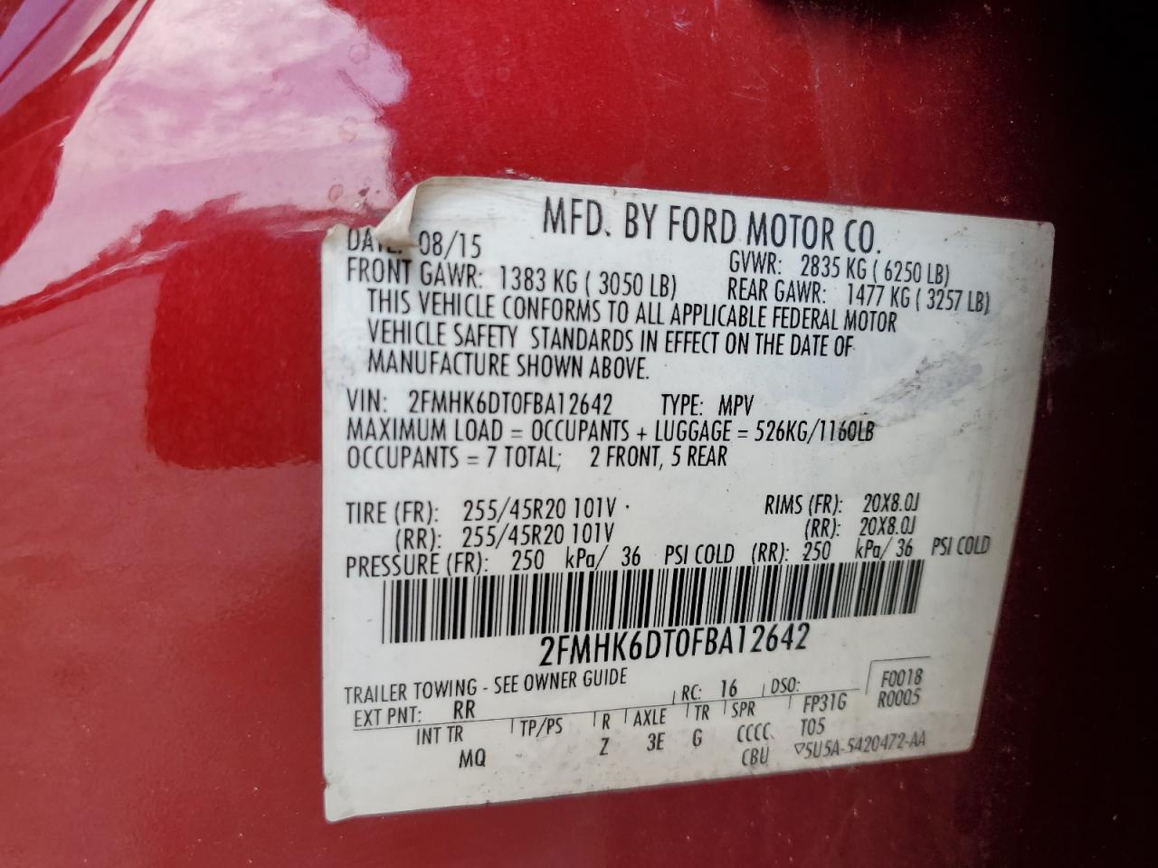 2015 Ford Flex Limited VIN: 2FMHK6DT0FBA12642 Lot: 53861105