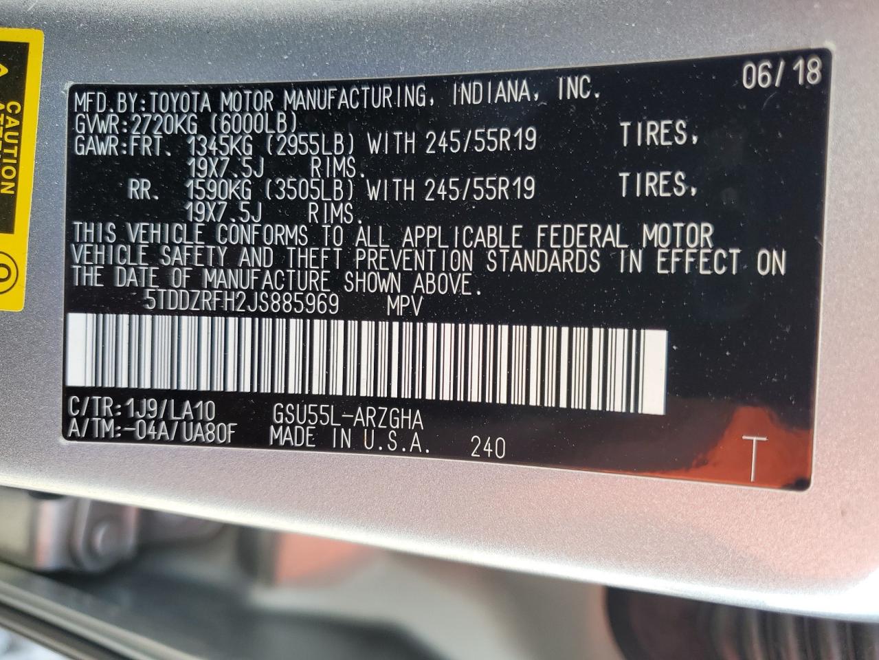 2018 Toyota Highlander Limited VIN: 5TDDZRFH2JS885969 Lot: 55182505