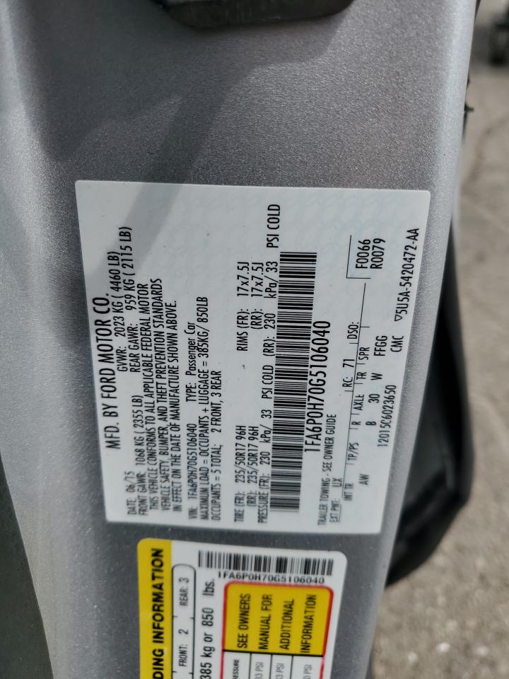 1FA6P0H70G5106040 FORD FUSION 2016