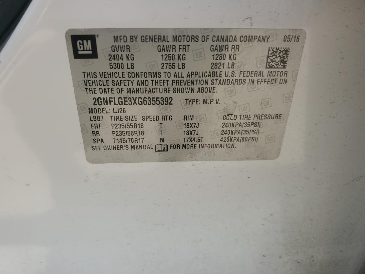 2GNFLGE3XG6355392 CHEVROLET EQUINOX 2016