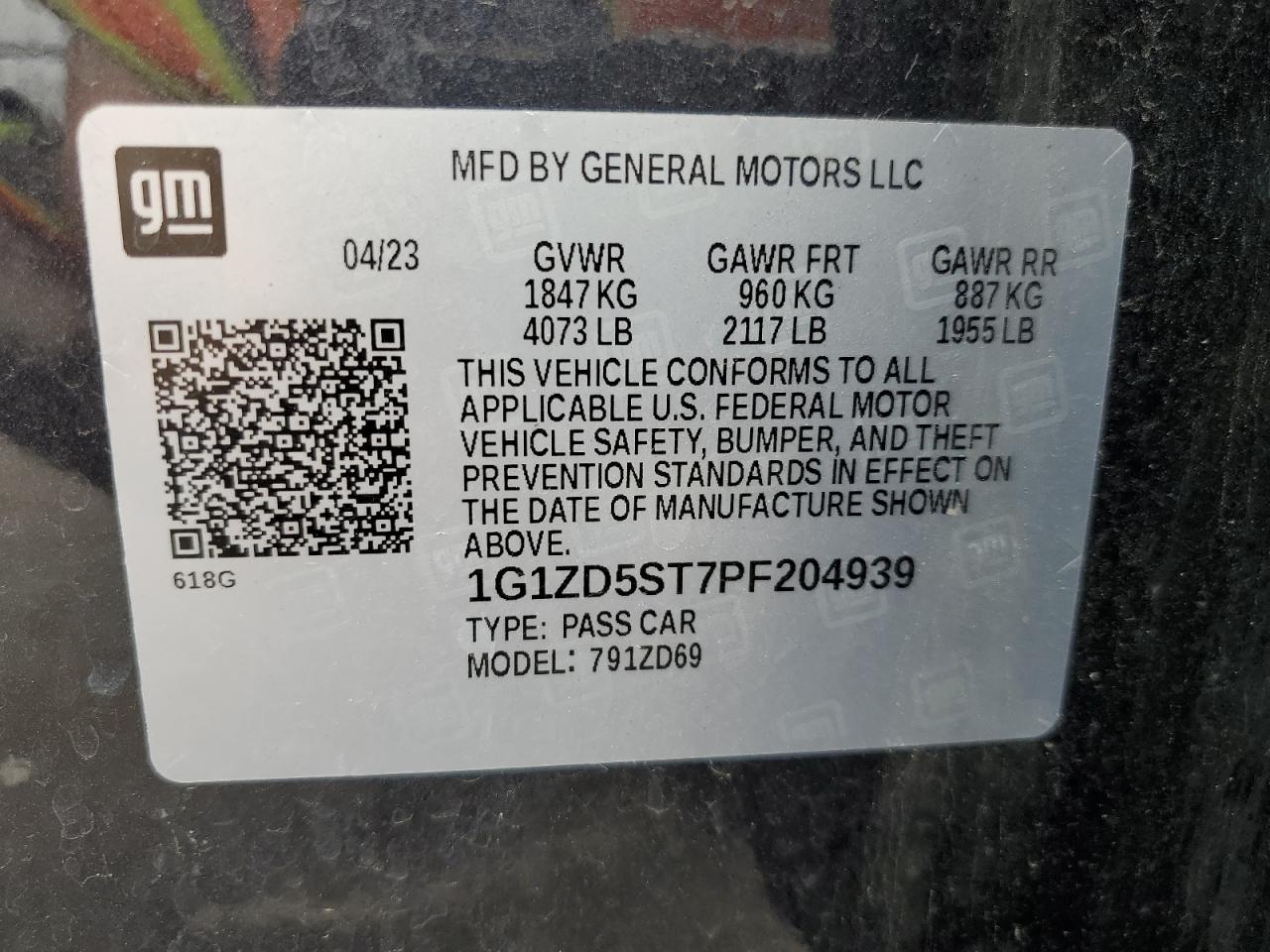 1G1ZD5ST7PF204939 CHEVROLET MALIBU 2023