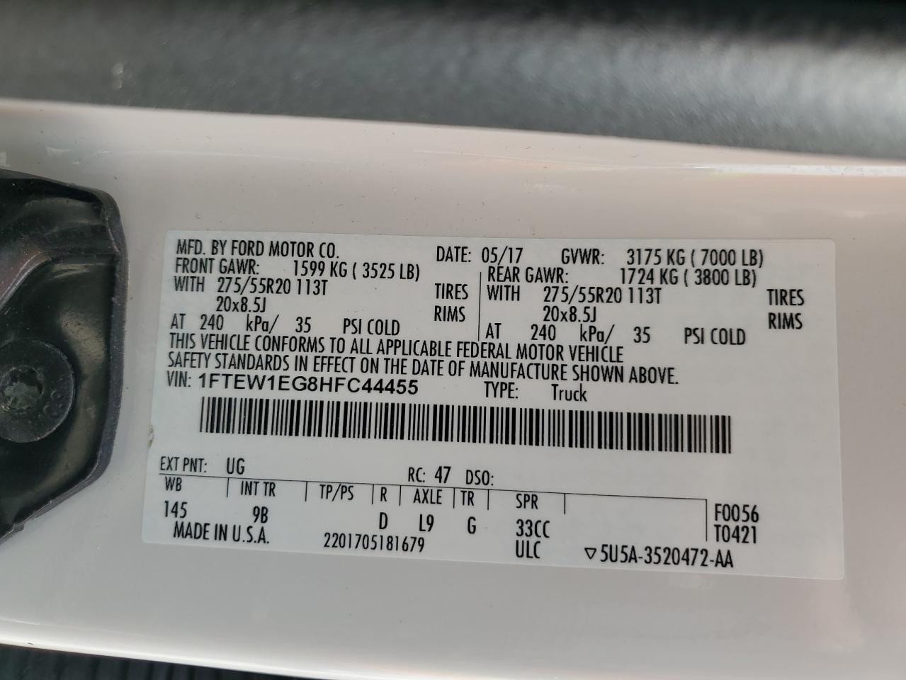 1FTEW1EG8HFC44455 FORD F-150 2017