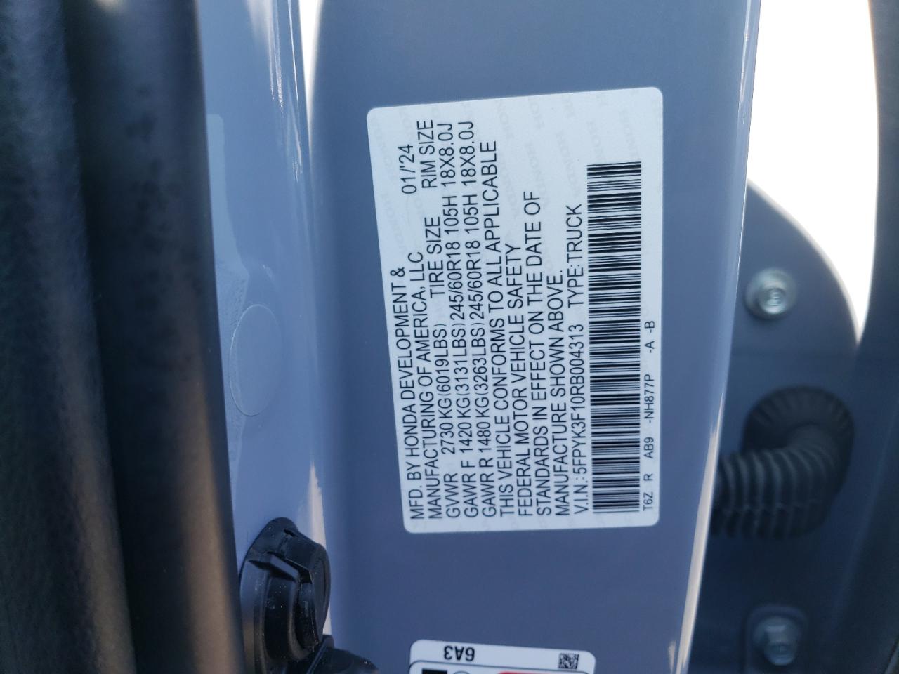 5FPYK3F10RB004313 HONDA RIDGELINE 2024