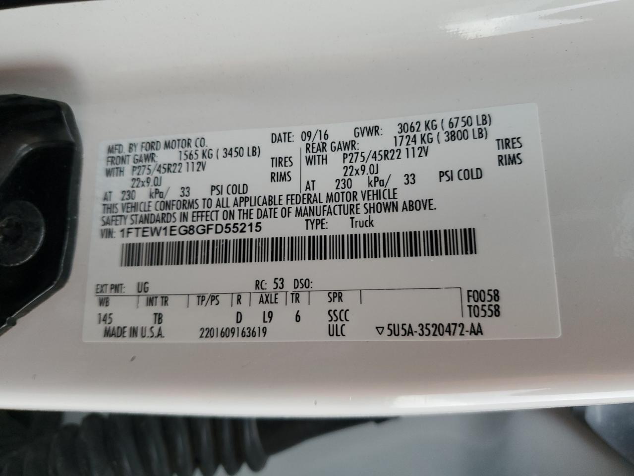 1FTEW1EG8GFD55215 FORD F-150 2016