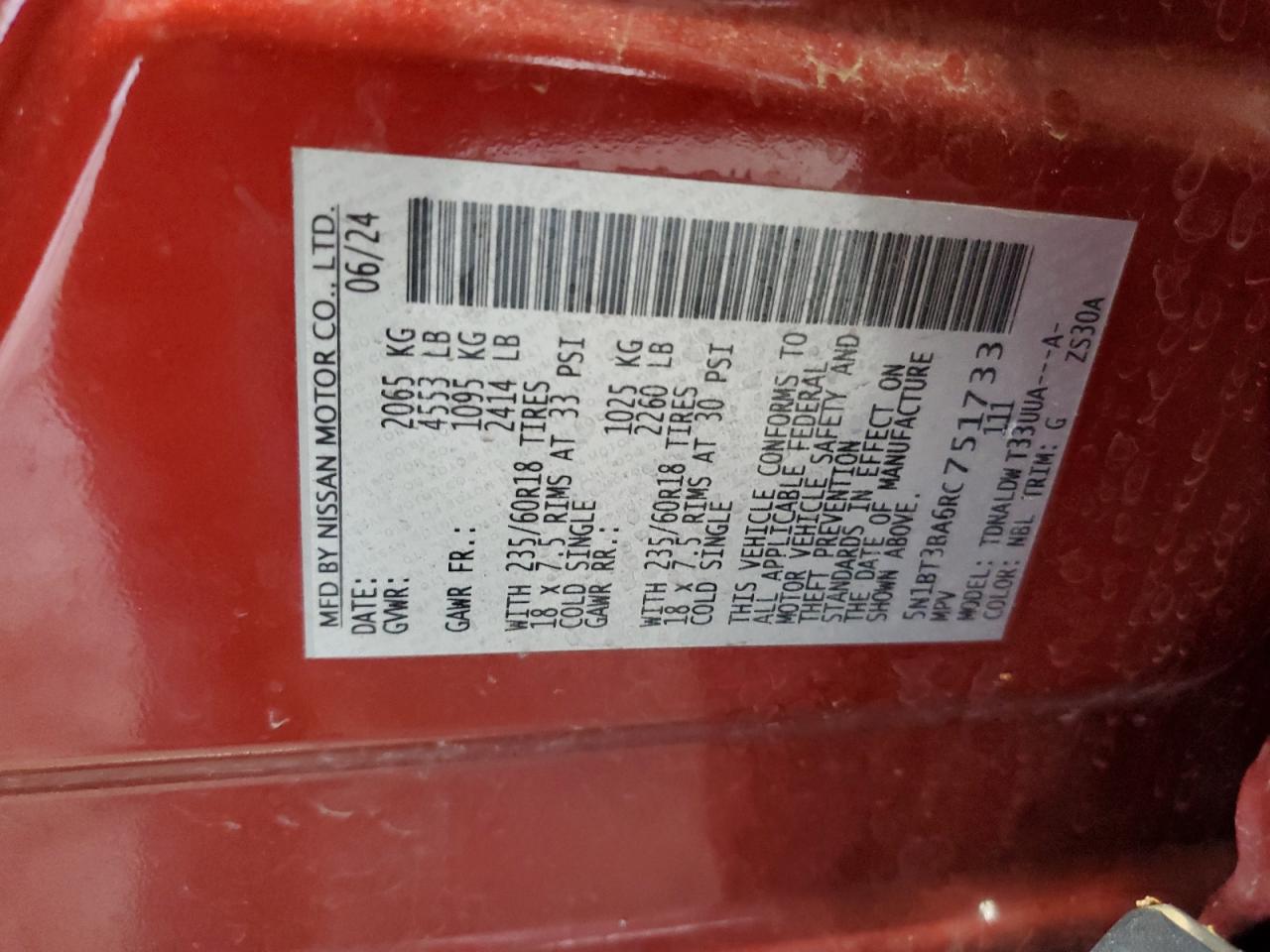 5N1BT3BA6RC751733 NISSAN ROGUE 2024