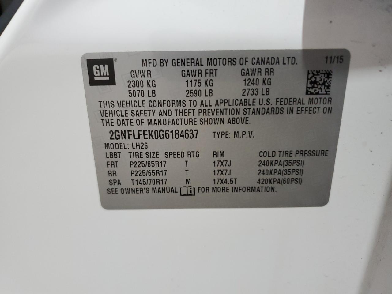 2GNFLFEK0G6184637 CHEVROLET EQUINOX 2016