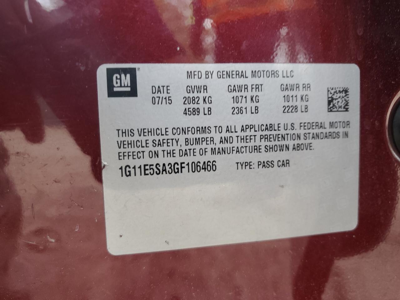 1G11E5SA3GF106466 CHEVROLET MALIBU 2016