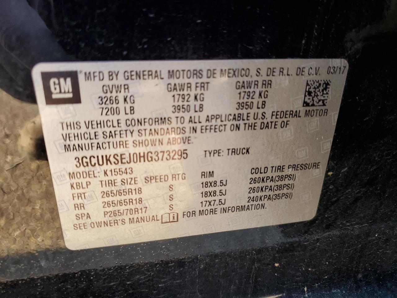 3GCUKSEJ0HG373295 CHEVROLET ALL Models 2017