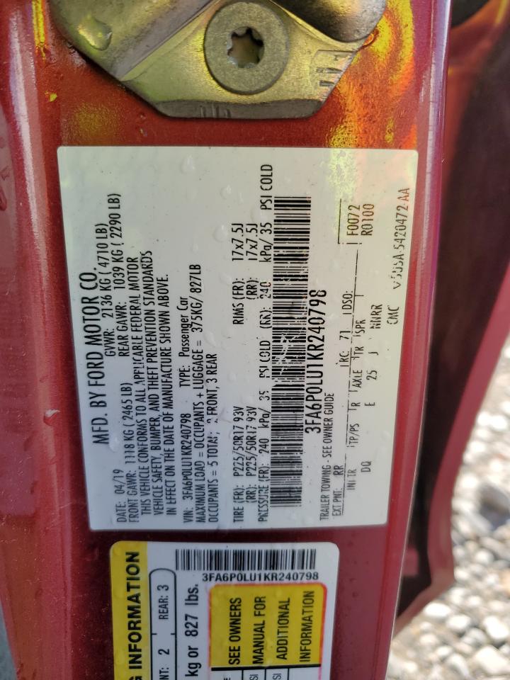 3FA6P0LU1KR240798 FORD FUSION 2019