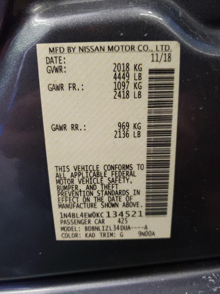 1N4BL4EW0KC134521 NISSAN ALTIMA 2019
