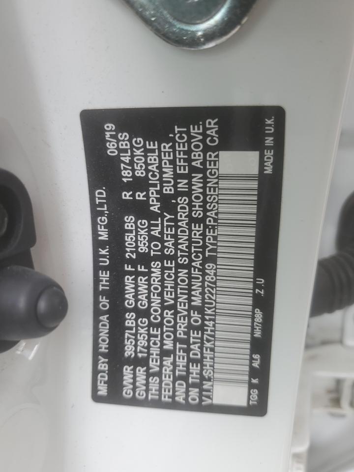 SHHFK7H41KU227849 HONDA CIVIC 2019