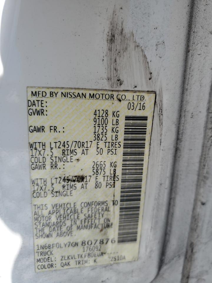 2016 Nissan Nv 2500 S VIN: 1N6BF0LY7GN807876 Lot: 52787505