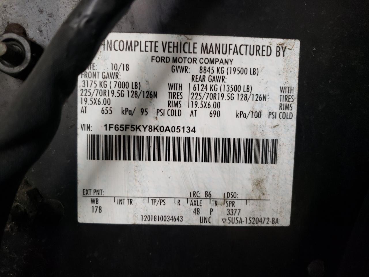 1F65F5KY8K0A05134 FORD All Models 2019