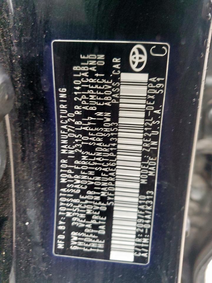 5YFDPRAE6LP143153 TOYOTA COROLLA 2020