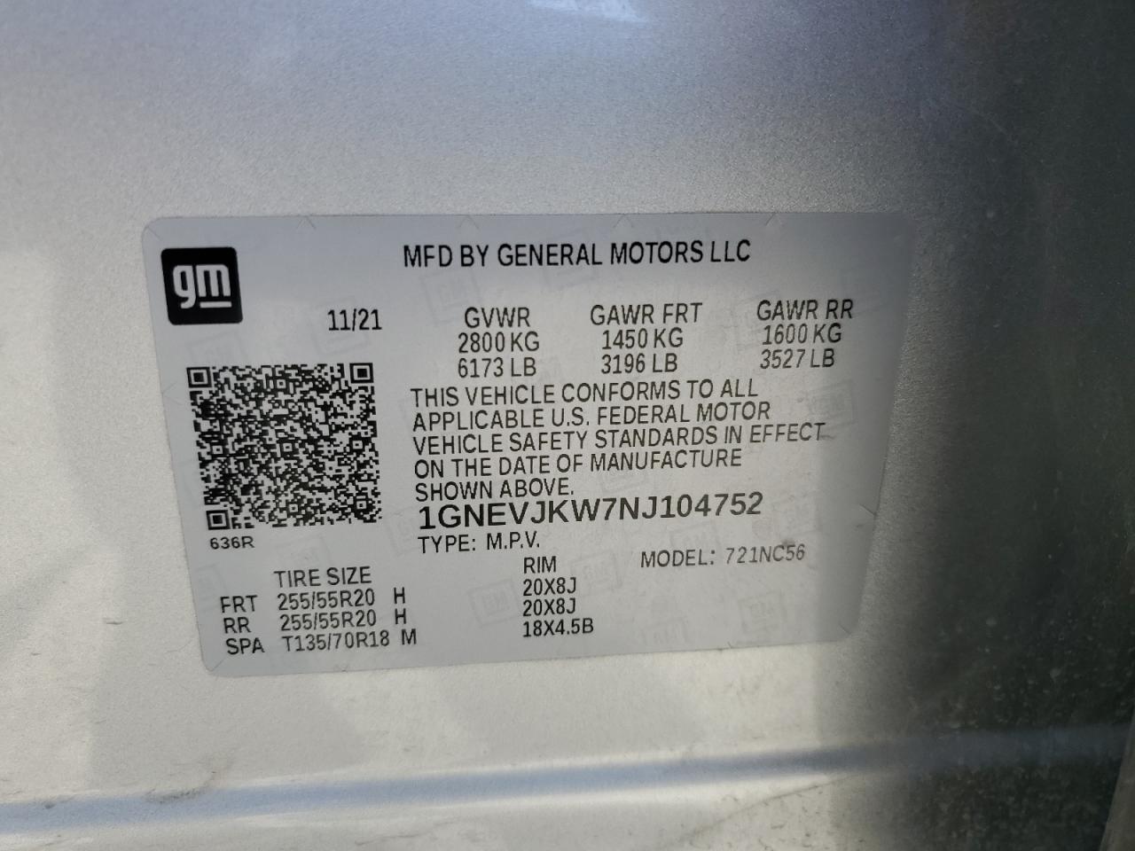 1GNEVJKW7NJ104752 CHEVROLET TRAVERSE 2022
