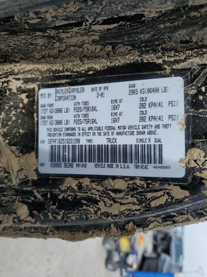 2001 Dodge Ram 1500 VIN: 1B7HF16Z51S231298 Lot: 52361255