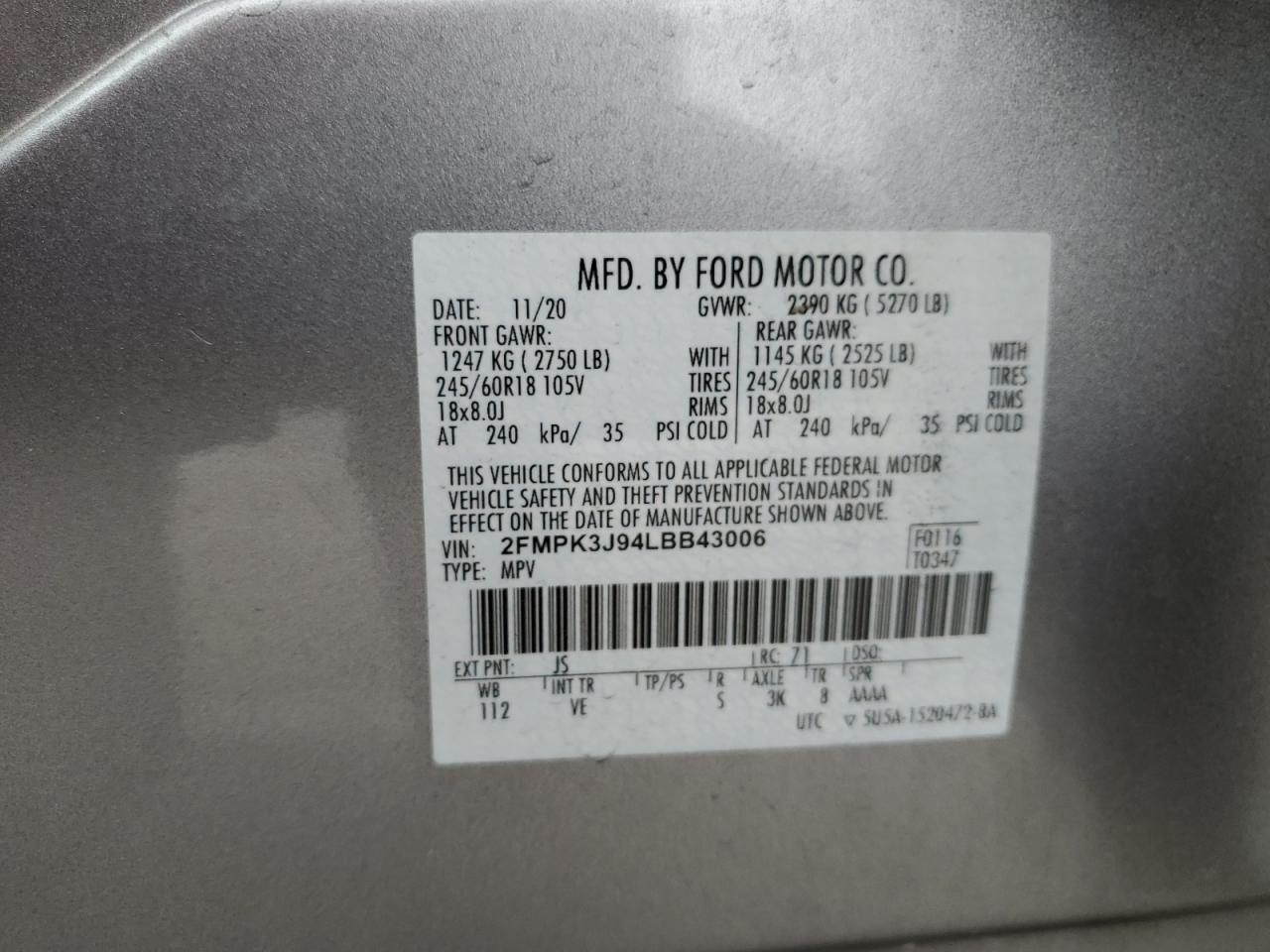 2FMPK3J94LBB43006 FORD EDGE 2020