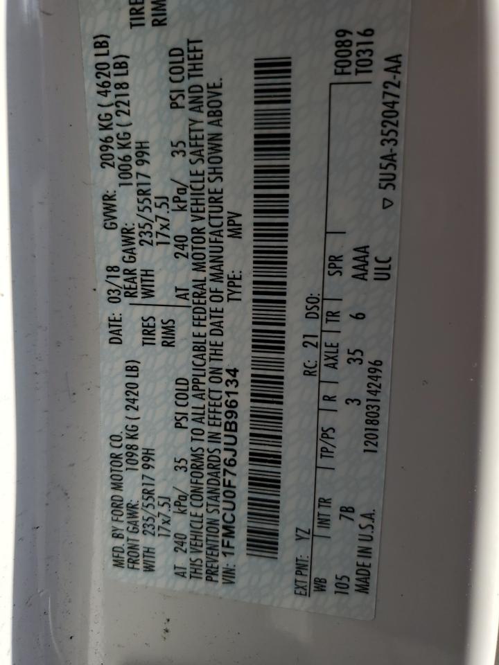 1FMCU0F76JUB96134 FORD ESCAPE 2018