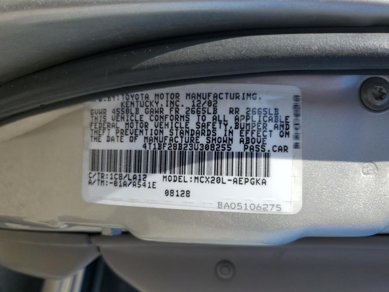 2003 Toyota Avalon Xl VIN: 4T1BF28B23U308255 Lot: 53905555