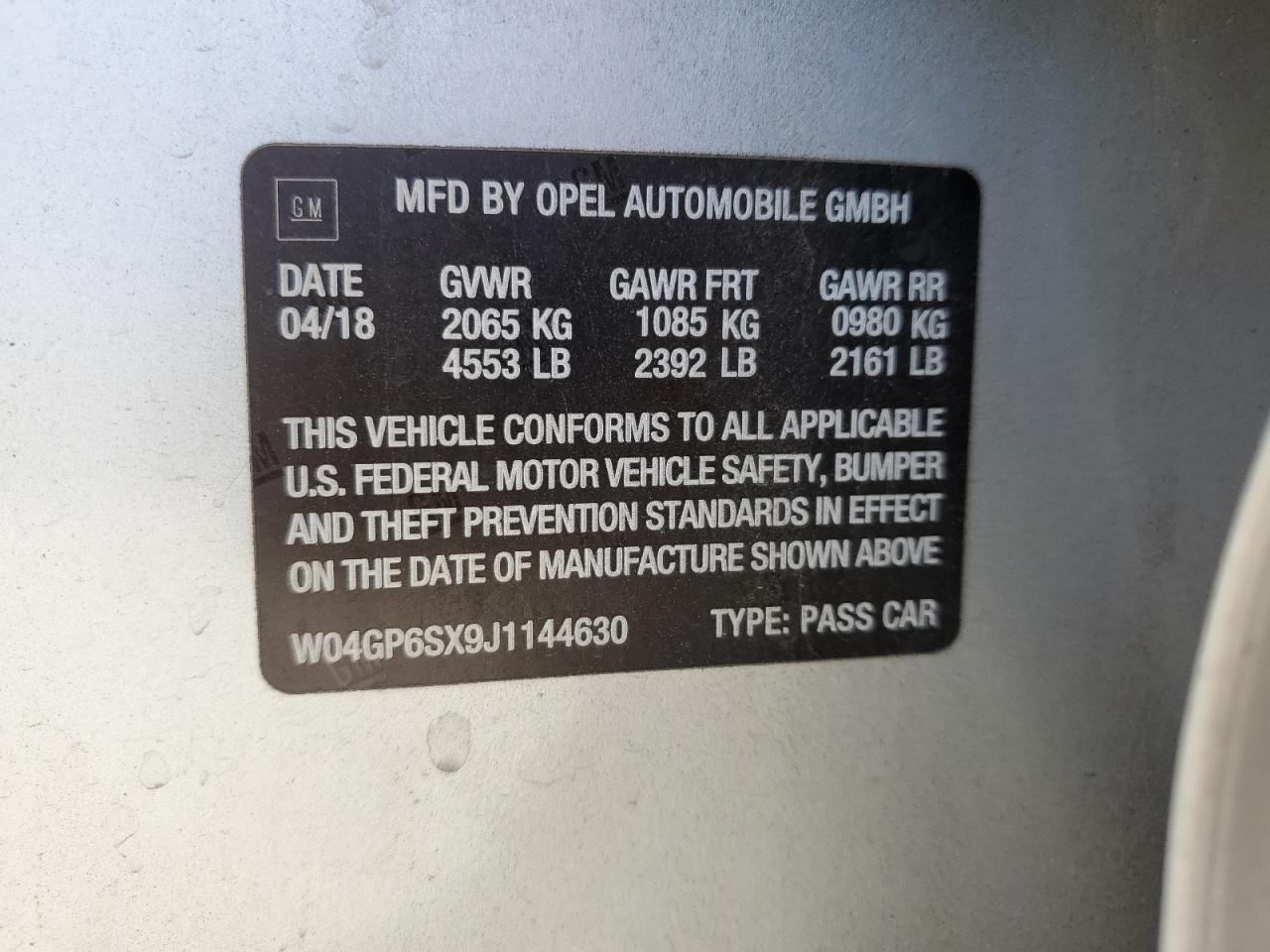 2018 Buick Regal Essence VIN: W04GP6SX9J1144630 Lot: 53074585