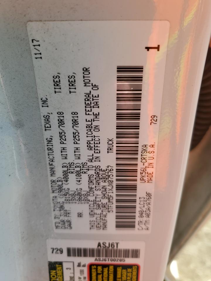 5TFUM5F1XJX075767 TOYOTA TUNDRA 2018