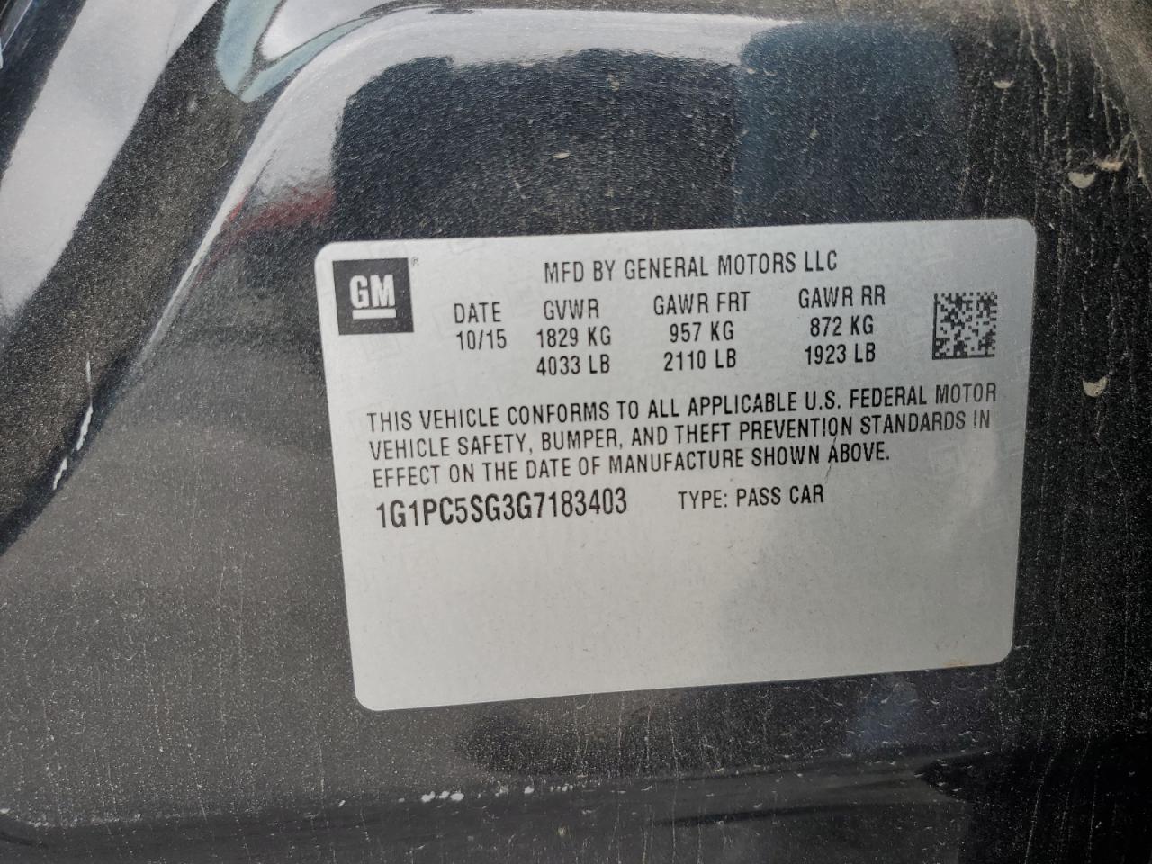 1G1PC5SG3G7183403 CHEVROLET CRUZE 2016