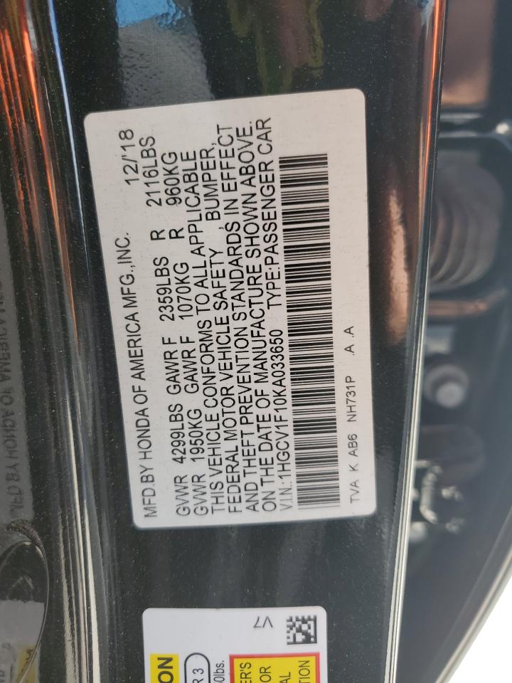 1HGCV1F10KA033650 HONDA ACCORD 2019