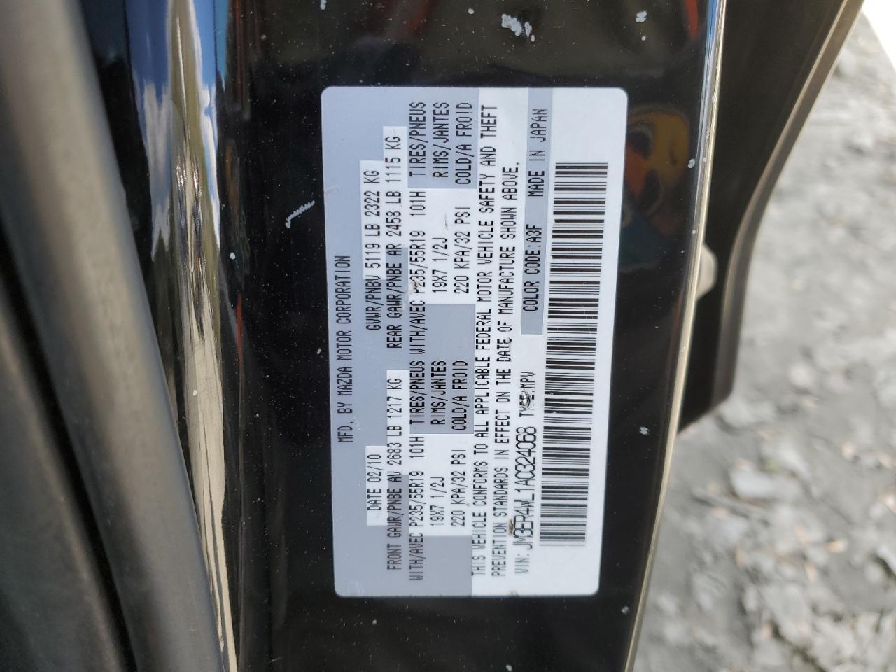2010 Mazda Cx-7 VIN: JM3ER4WL1A0324068 Lot: 53095905