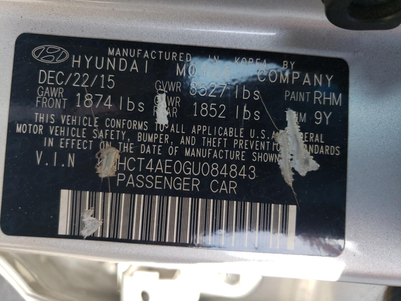 2016 Hyundai Accent Se VIN: KMHCT4AE0GU084843 Lot: 54663155