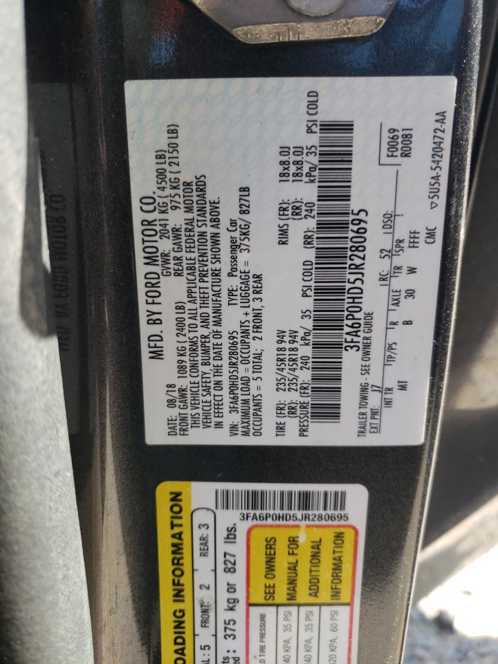 3FA6P0HD5JR280695 FORD FUSION 2018