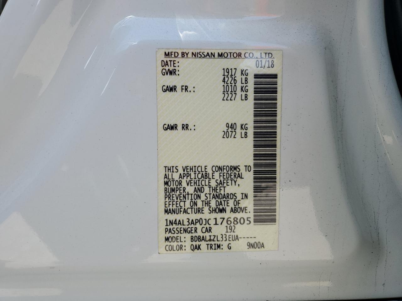 1N4AL3AP0JC176805 NISSAN ALTIMA 2018