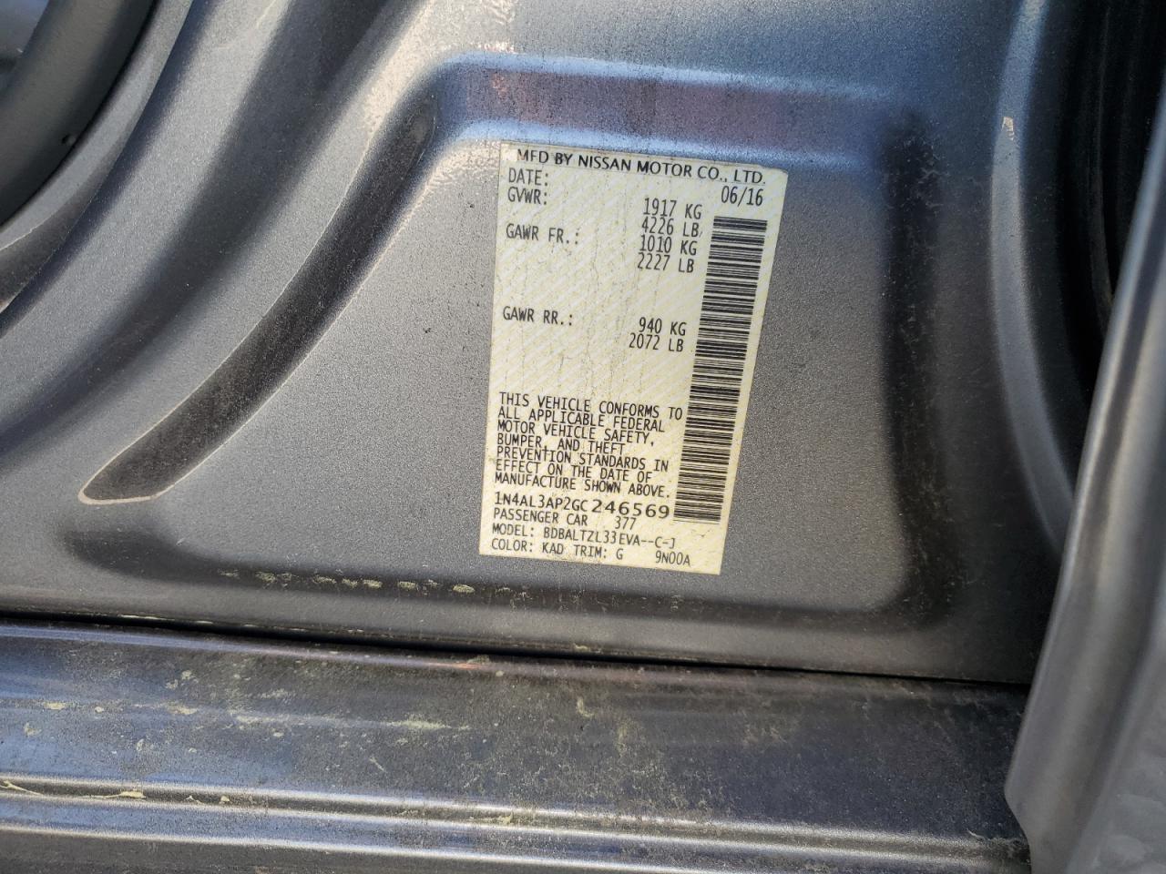 1N4AL3AP2GC246569 NISSAN ALTIMA 2016